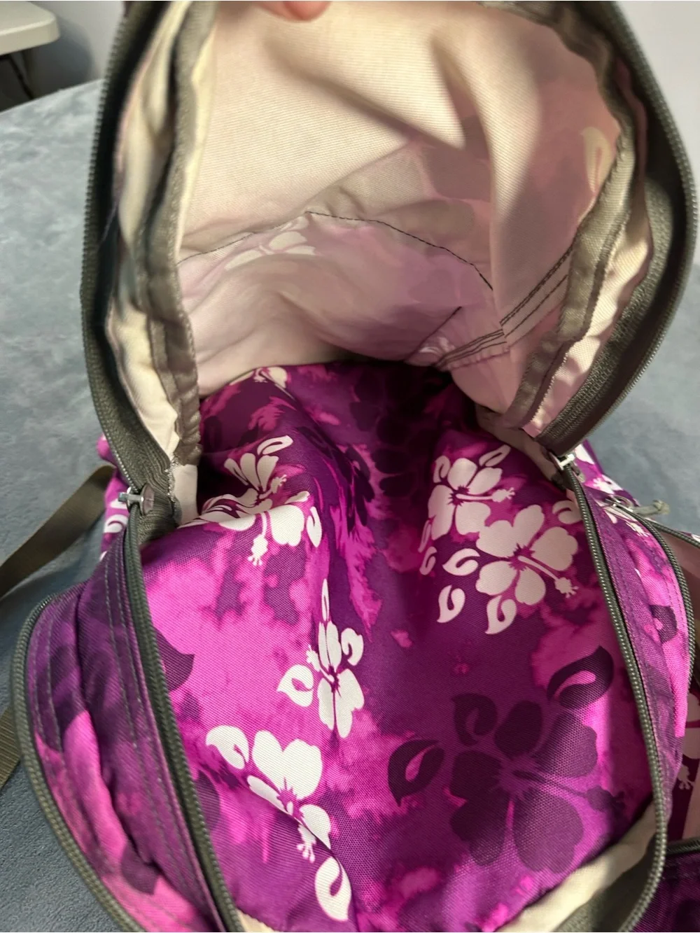 L.L. Bean Purple Floral Kids Backpack with White Flower Print